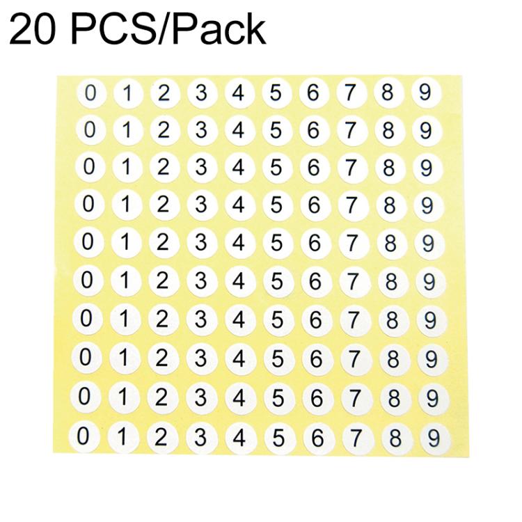 Round shoe size number stickers sheet with digits 0 to 9, set of labels