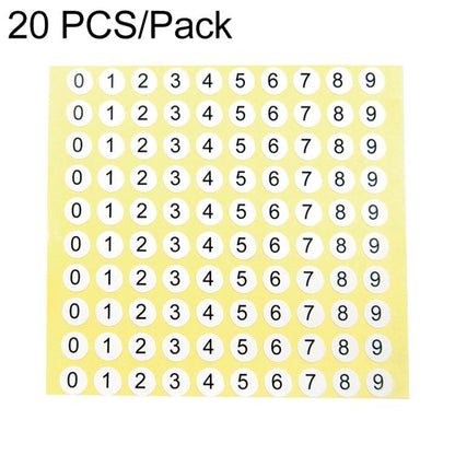 Round shoe size number stickers sheet with digits 0 to 9, set of labels