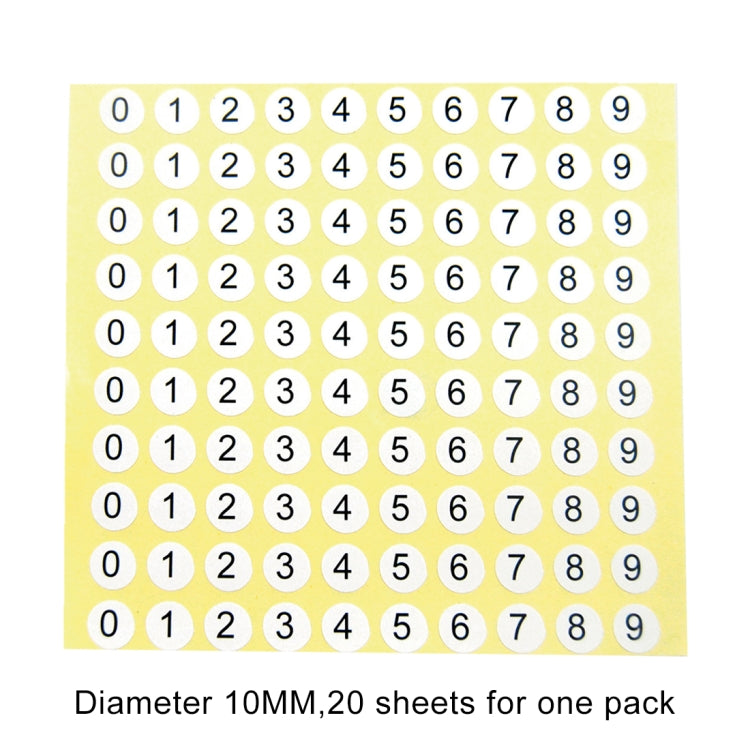 Round shoe size number sticker sheets with digits 0 to 9