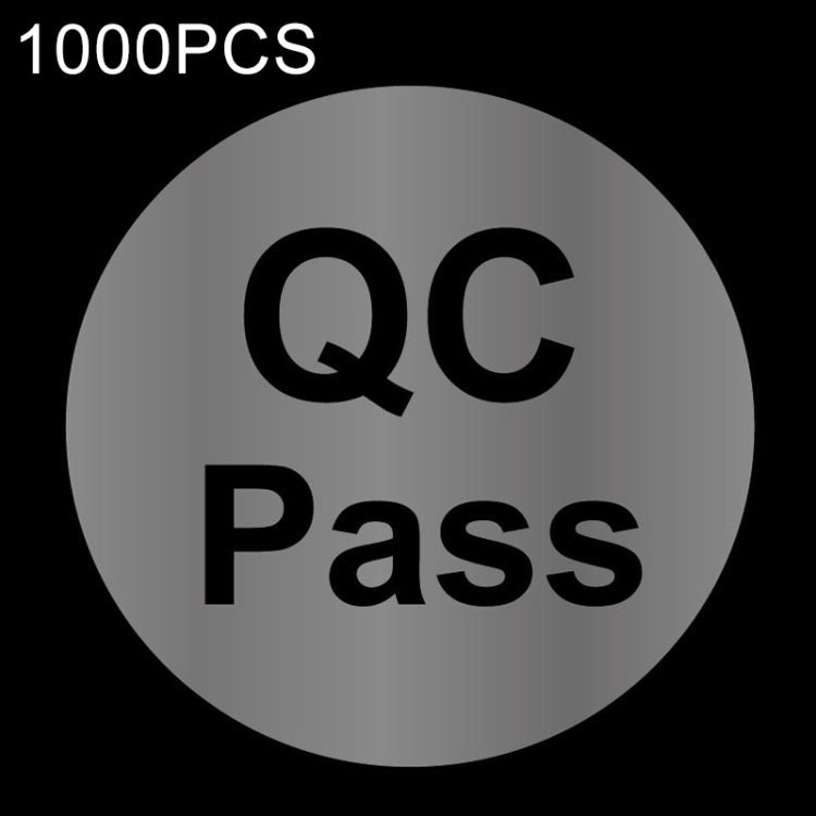 Transparent round QC Pass sticker, black QC and Pass lettering