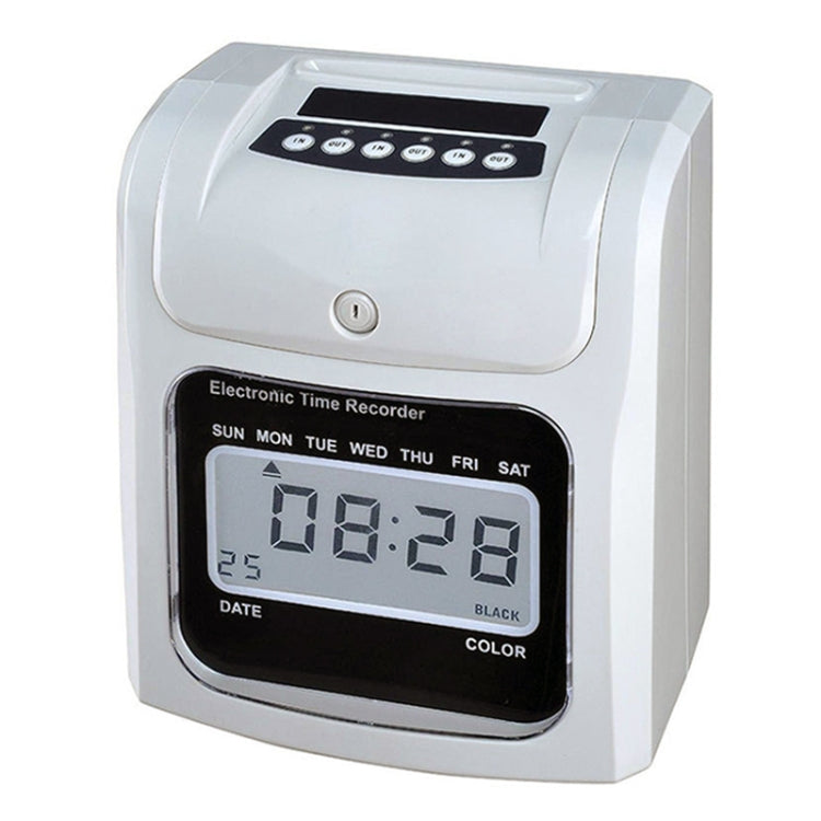 Electronic time recorder with LCD display and top keypad, white housing