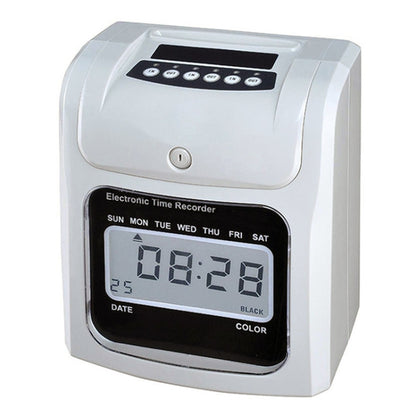 Electronic time recorder with LCD display and top keypad, white housing