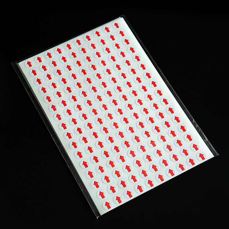 Round self-adhesive arrow rework sticker sheet, red upward arrow icons