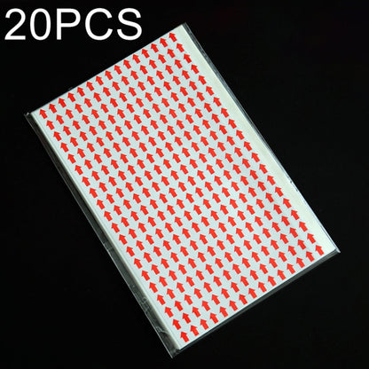 20-pack rectangle self-adhesive rework label sheets with red up-arrow pattern