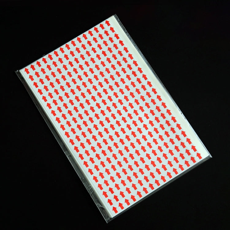 Rectangle self-adhesive arrow label sheet with red up-arrow pattern on white