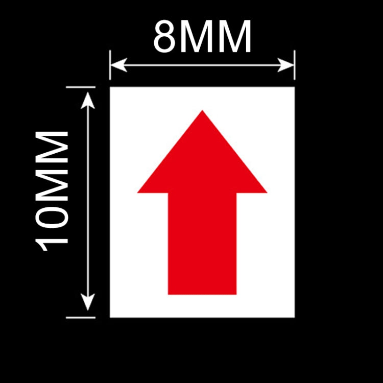 Red up-arrow sticker icon on white square, 8mm wide and 16mm tall