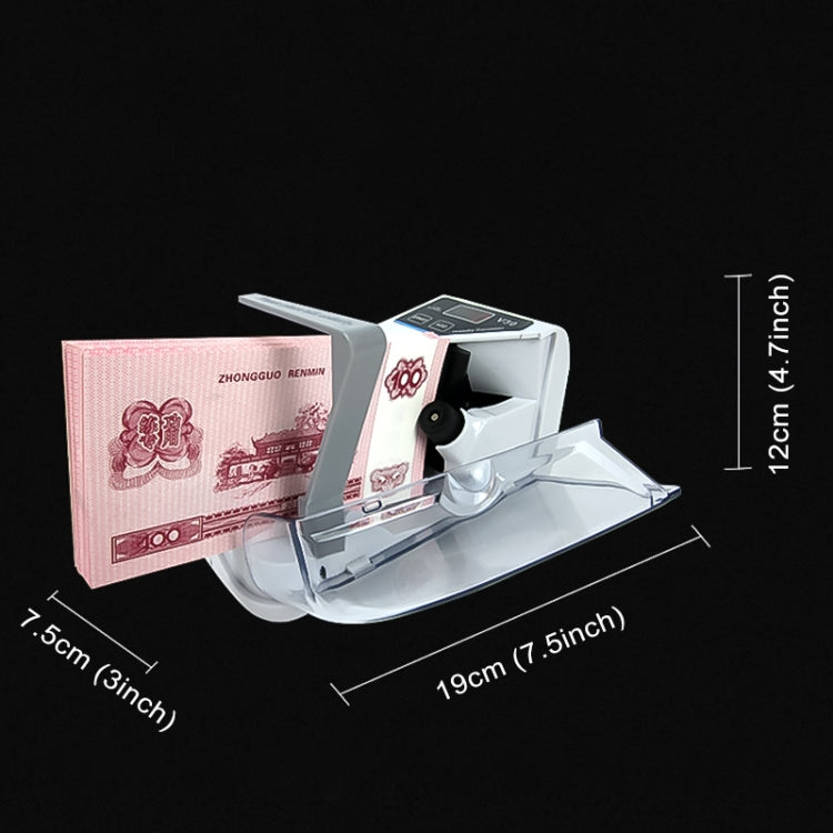 Portable paper money counter size view with open tray for paper bills, EU plug