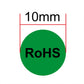 10mm diameter RoHS round self-adhesive sticker, green circle with RoHS lettering