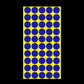 Round self-adhesive dot sticker sheet with dark blue circles on yellow backing