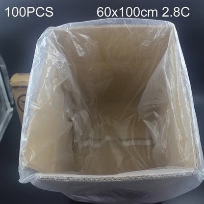 Clear polyethylene packaging bag, folded and open-mouthed, dust- and moisture-proof