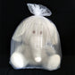 Large white PE packaging bag with tied top, filled and crinkled