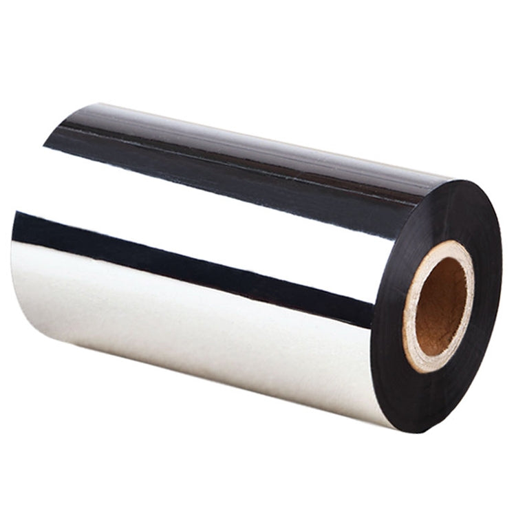 Thermal transfer ribbon roll with wide black strip across silver coated film