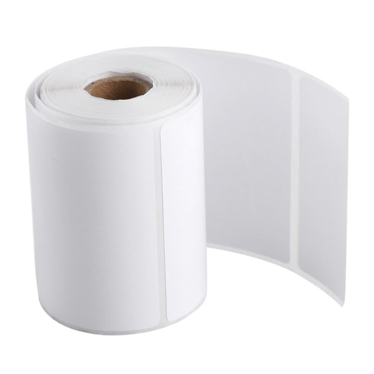White roll of thermal label paper with pre-cut label sections and liner backing