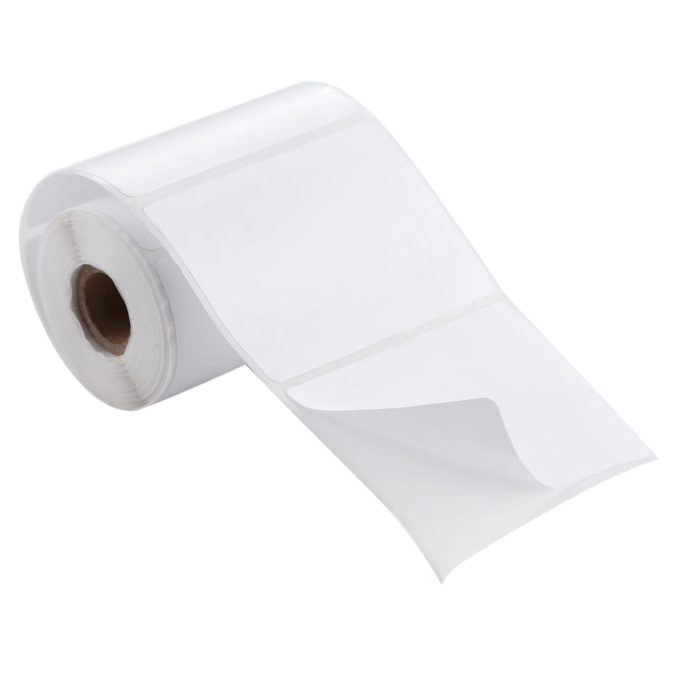 White thermal label paper roll with labels peeling off the backing liner