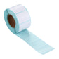 Thermal barcode label roll with light blue rectangular labels and backing