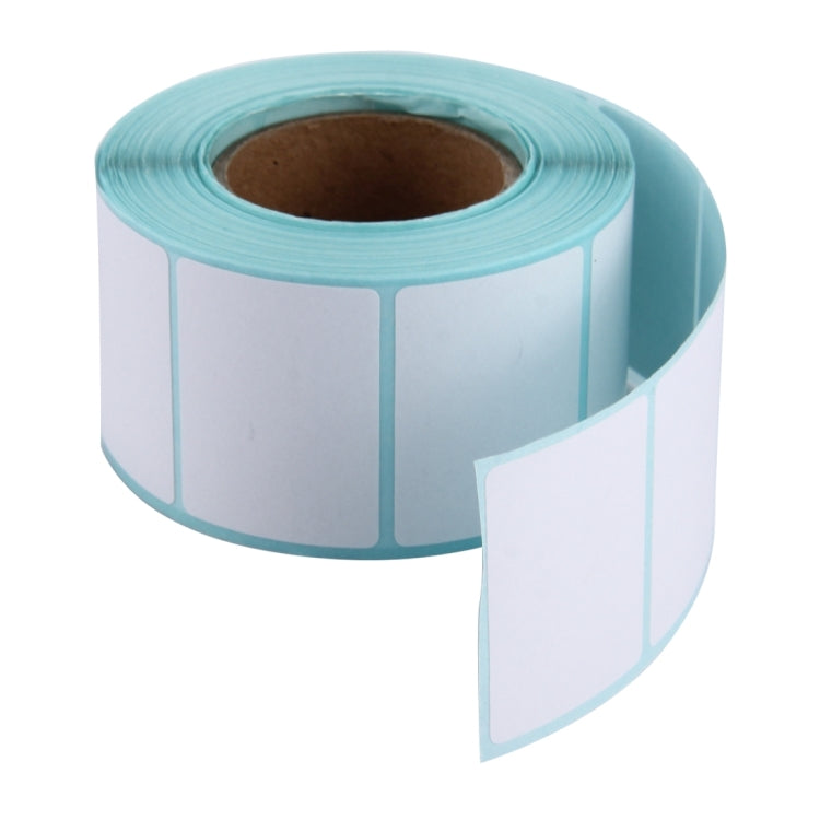 Thermal barcode label stickers roll with stacked rectangular labels, light blue borders