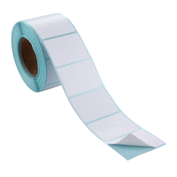 Thermal barcode label roll with connected rectangular label faces, light blue outlines