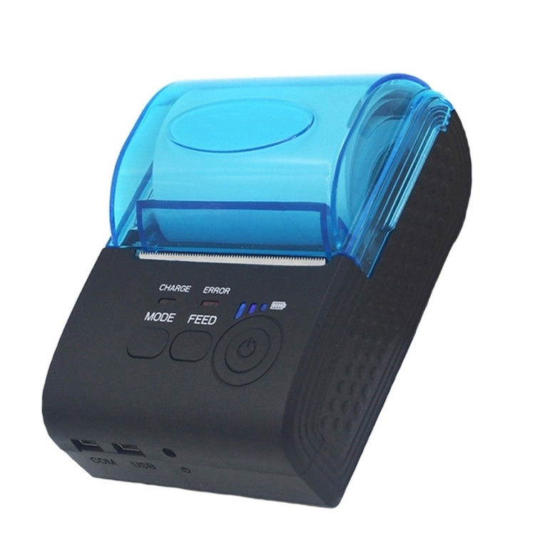Bluetooth receipt thermal printer with open blue lid and MODE, FEED, power controls
