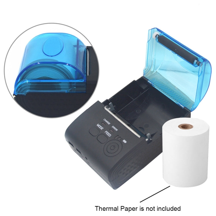 Bluetooth receipt thermal printer with open lid, paper compartment, and thermal roll slot