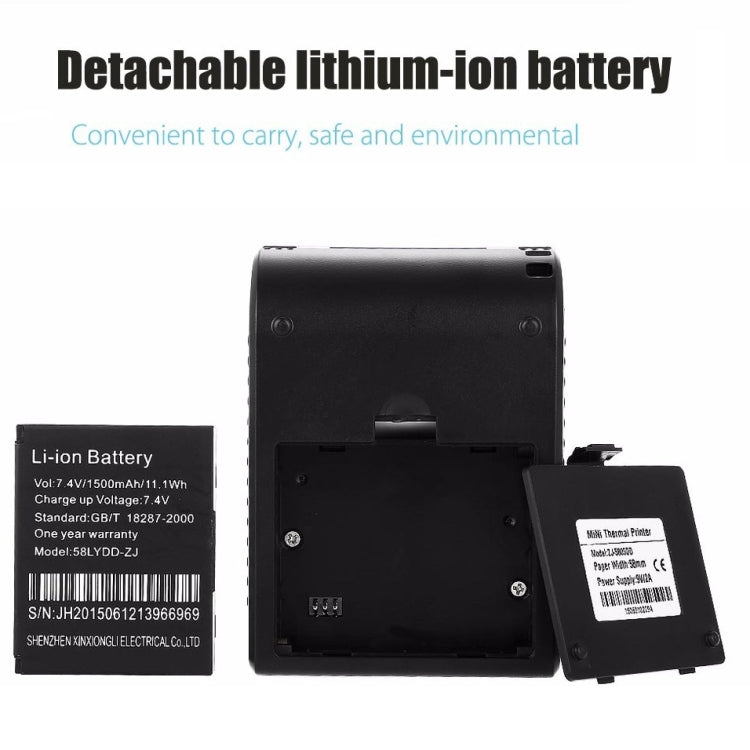 Bluetooth receipt thermal printer with detachable Li-ion battery pack
