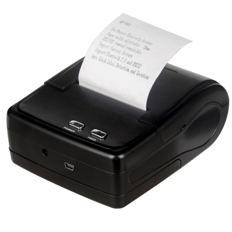 Black portable Bluetooth receipt matrix printer top view with paper roll