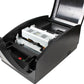 Black receipt matrix printer open top showing internal print mechanism