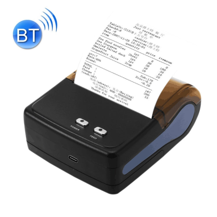 Portable black Bluetooth thermal receipt printer with paper roll and top control buttons