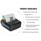 Portable thermal receipt printer with paper roll and blue side strip in compact design
