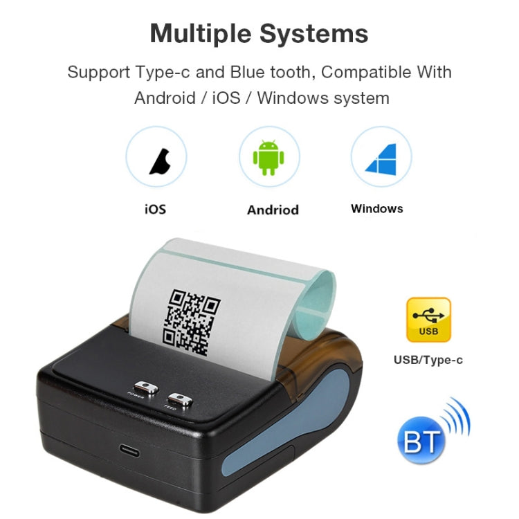 Portable black Bluetooth thermal receipt printer with paper roll and compact base