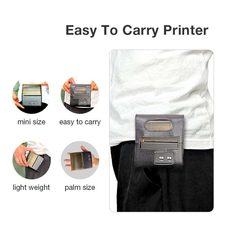 Portable thermal receipt printer in a protective case clipped near a shirt pocket