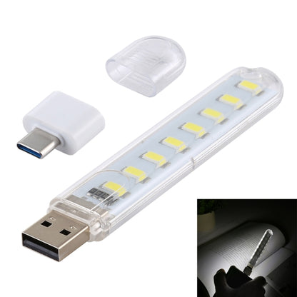 Portable USB LED book light with Type-C adapter, clear light bar with yellow LED chips
