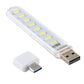 Portable USB LED book light with Type-C adapter, transparent body, USB plug shown