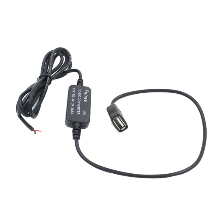 Car single USB DC 12V to 5V power adapter with inline converter module and leads.