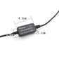 Car USB power adapter DC/DC converter with labeled size measurements 4.3x2.2x1.1cm.