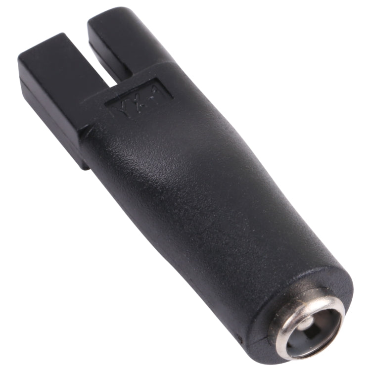 Black DC shaver interface adapter plug with round power jack and split prongs