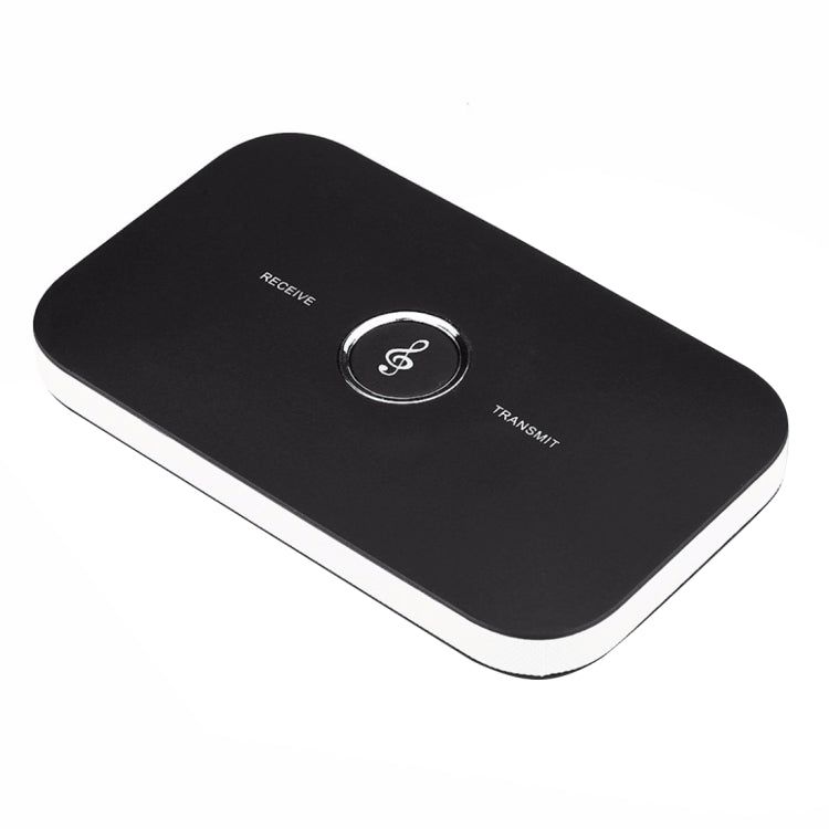 Black Bluetooth receiver/transmitter adapter with indicator button on top