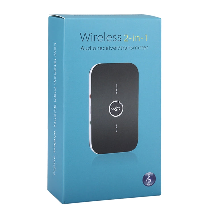 Wireless 2-in-1 audio receiver/transmitter retail box with device graphic