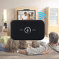 Bluetooth audio receiver/transmitter adapter in living room with surrounding signal icon