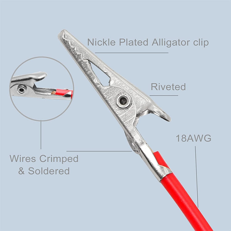 Nickel-plated alligator clip on red insulated 18AWG wire