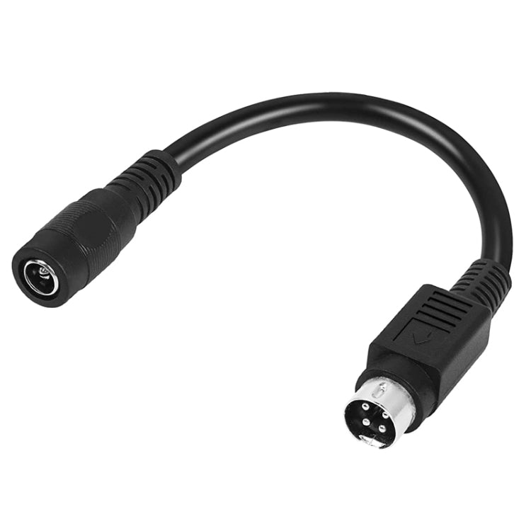 Black power connection cable with 4-pin DIN male and DC 5.5x2.1 barrel female plugs