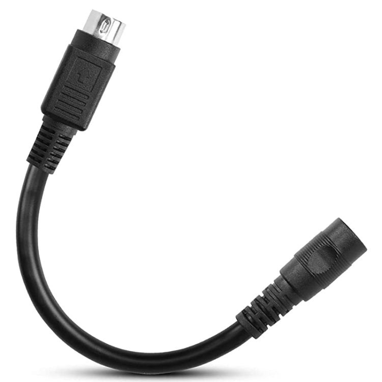 Black cable with 4-pin DIN male connector and DC 5.5x2.1 barrel female plug