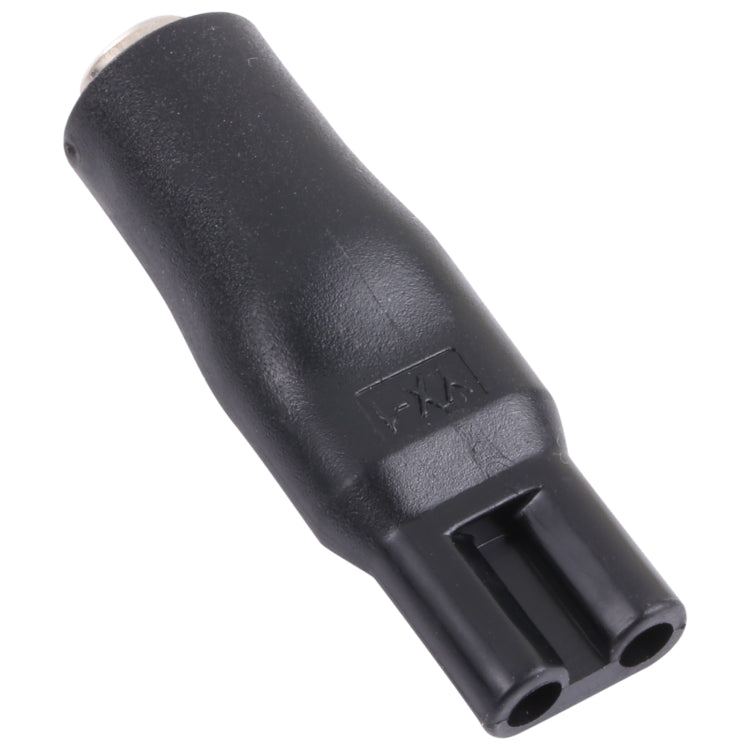 Black oval DC power adapter, female shaver interface connector with barrel port
