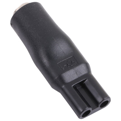 Black oval DC power adapter, female shaver interface connector with barrel port