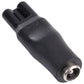 Black DC adapter plug with metal ring on the connector tip for shaver interface
