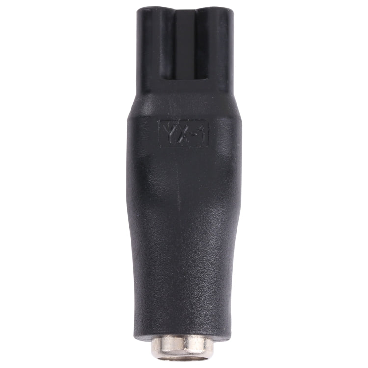 Black shaver-interface connector adapter with two-piece inner opening and metal base