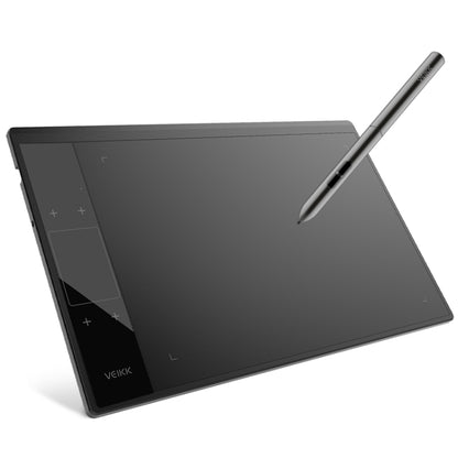 Graphic drawing tablet with stylus, dark gray matte screen and side control buttons