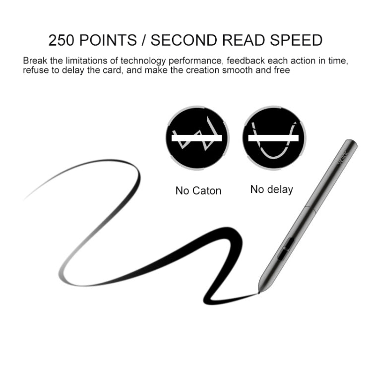 Graphic drawing tablet with stylus pen, pen tip near the tablet writing area