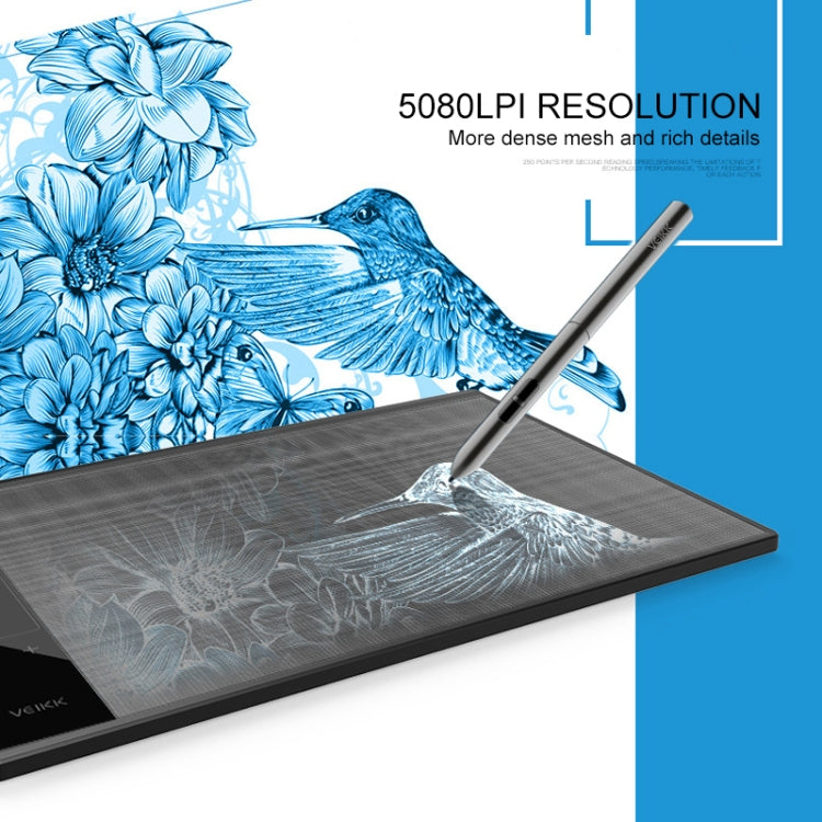 Graphic drawing tablet with stylus, detailed blue illustration on dark textured screen