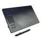 Black graphic tablet front view with shortcut panel and stylus beside it