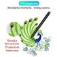 Colorful peacock illustration on graphic tablet, with black stylus hovering